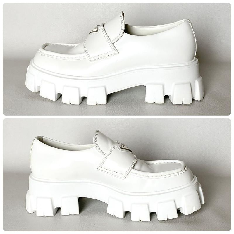 Prada Monolith Brushed Leather Loafers 6.5 White