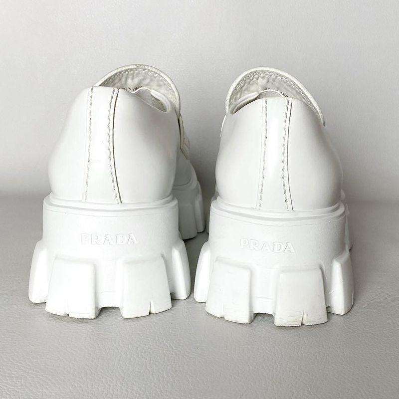 Prada Monolith Brushed Leather Loafers 6.5 White