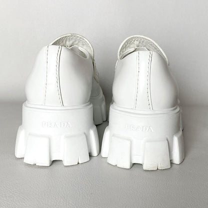 Prada Monolith Brushed Leather Loafers 6.5 White