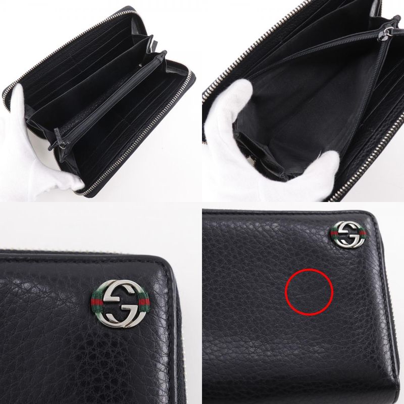 GUCCI Sherry Line Inter-locking G 308796 Leather Black Unisex Long Wallet