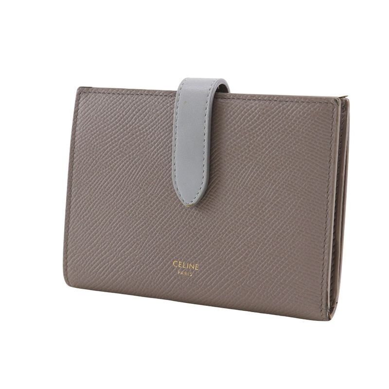CELINE Medium Strap Wallet Leather Gray - Unisex Bifold Wallet