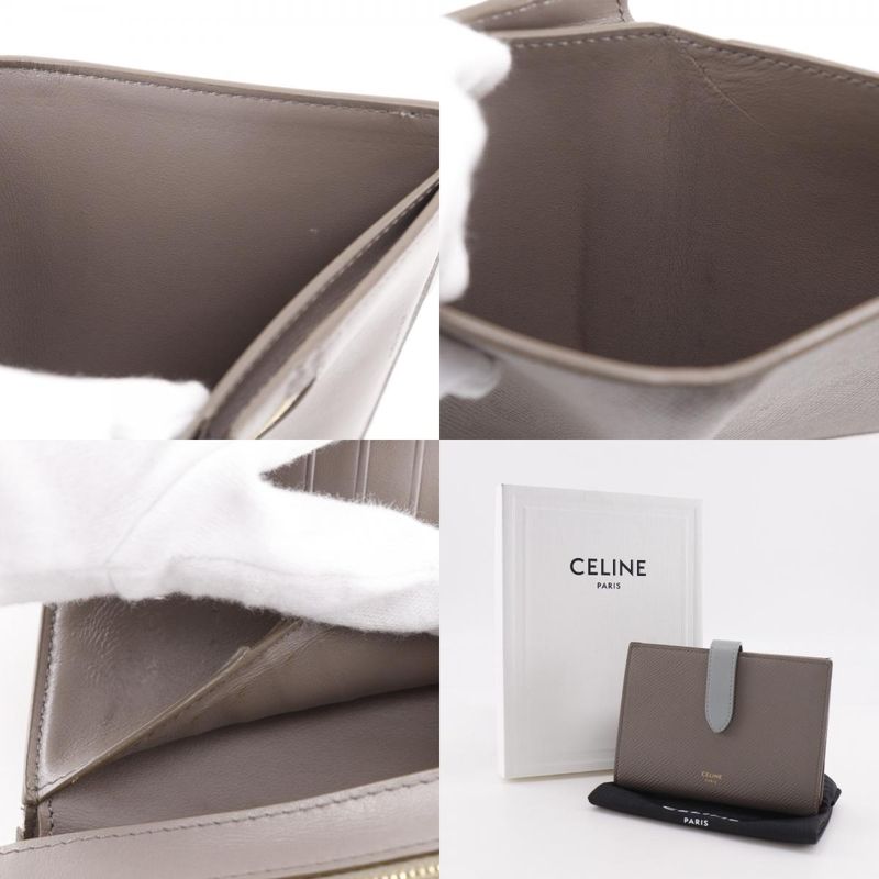 CELINE Medium Strap Wallet Leather Gray - Unisex Bifold Wallet