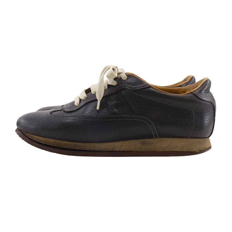 HERMES Quick H Logo Leather Black Men's Sneakers