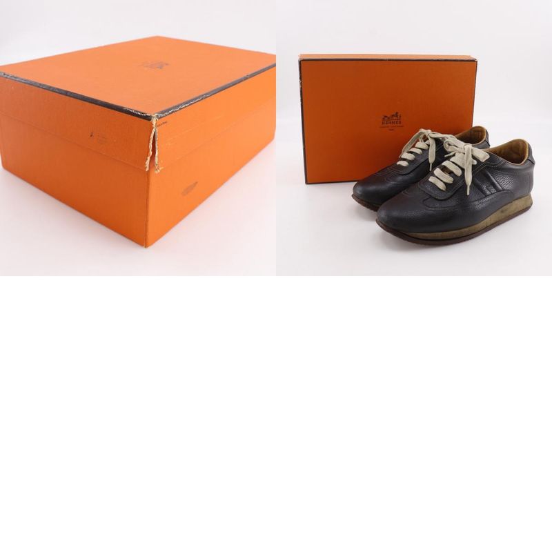 HERMES Quick H Logo Leather Black Men's Sneakers