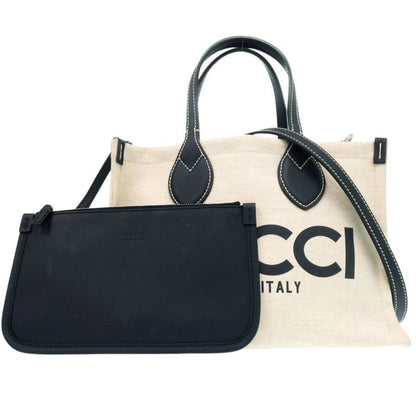 GUCCI 2way Print Medium Tote Bag 772144 Tote Bag Canvas Leather Natural 0811