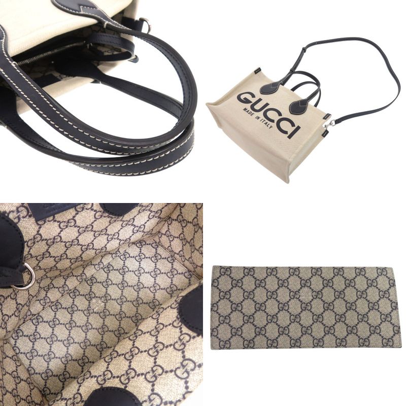GUCCI 2way Print Medium Tote Bag 772144 Tote Bag Canvas Leather Natural 0811