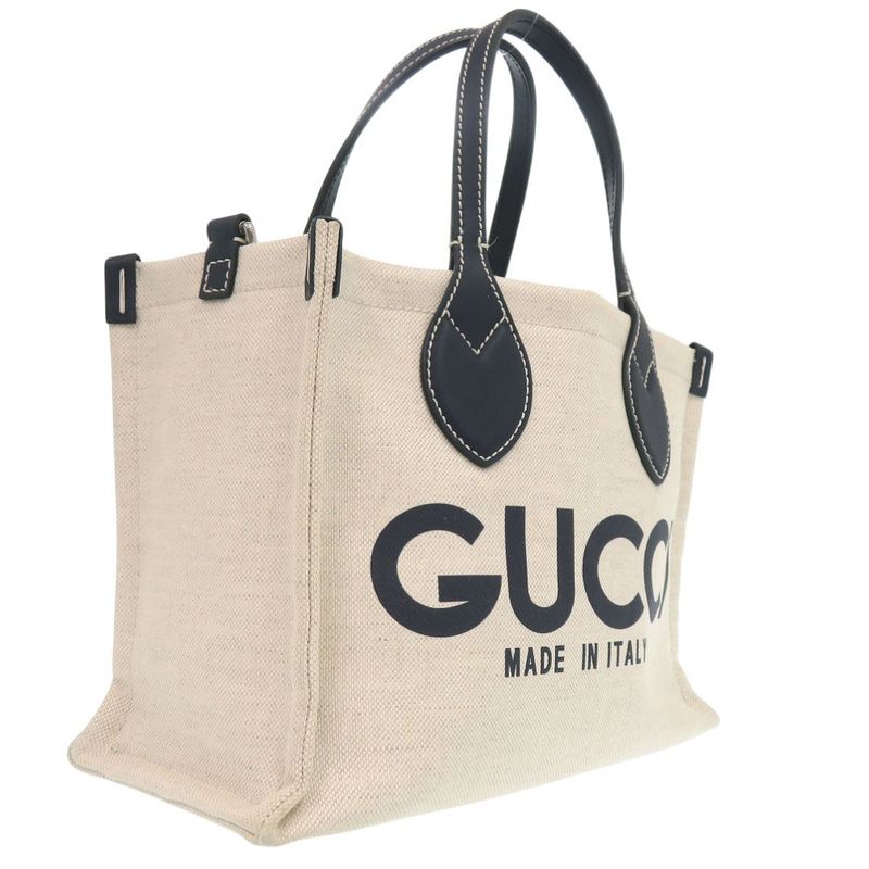 GUCCI 2way Print Medium Tote Bag 772144 Tote Bag Canvas Leather Natural 0811