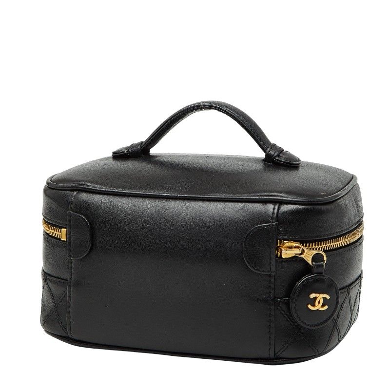 CHANEL Bicolore Vanity Bag Handbag Black Lambskin Women's CHANEL