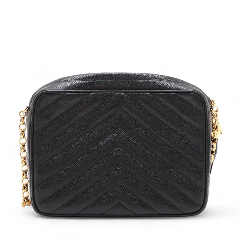 Chanel Shoulder Bag Caviar Leather Chevron CC Logo