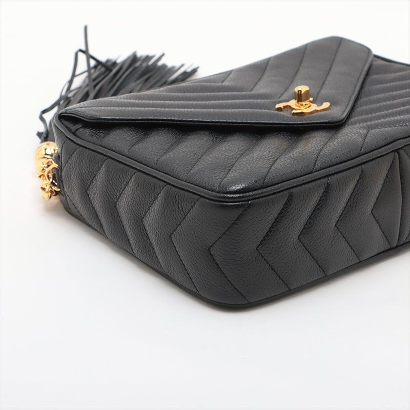 Chanel Shoulder Bag Caviar Leather Chevron CC Logo