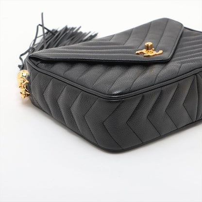 Chanel Shoulder Bag Caviar Leather Chevron CC Logo