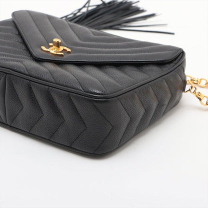 Chanel Shoulder Bag Caviar Leather Chevron CC Logo