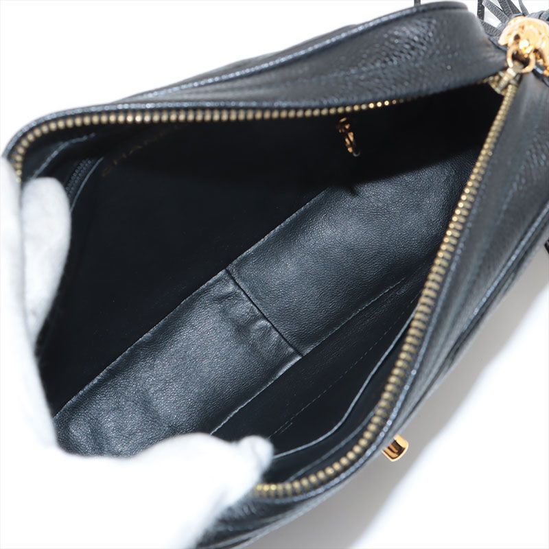 Chanel Shoulder Bag Caviar Leather Chevron CC Logo