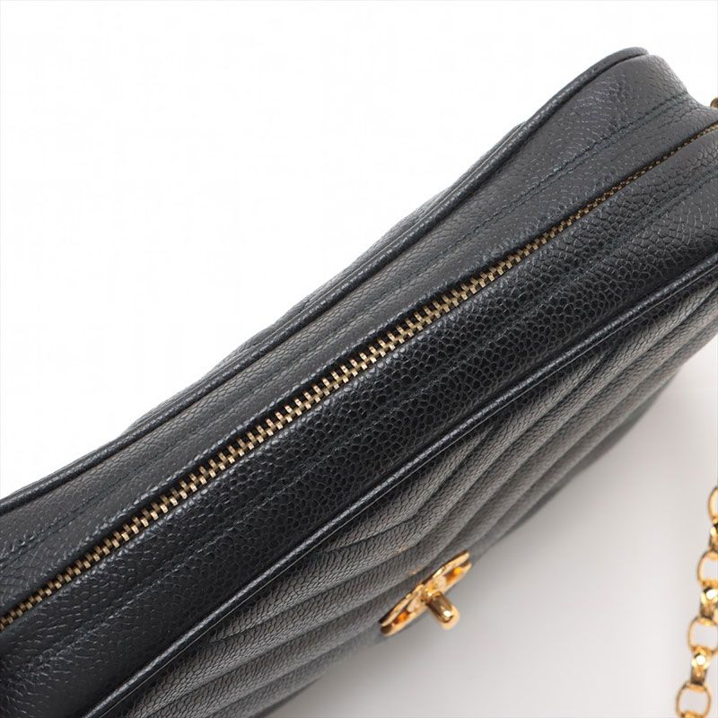 Chanel Shoulder Bag Caviar Leather Chevron CC Logo