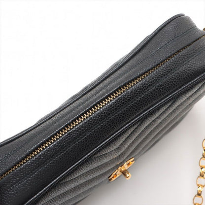 Chanel Shoulder Bag Caviar Leather Chevron CC Logo