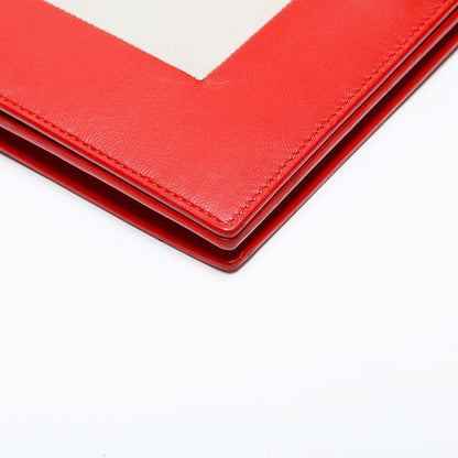 Celine Shoulder Bag Leather Frame Chain Red Beige