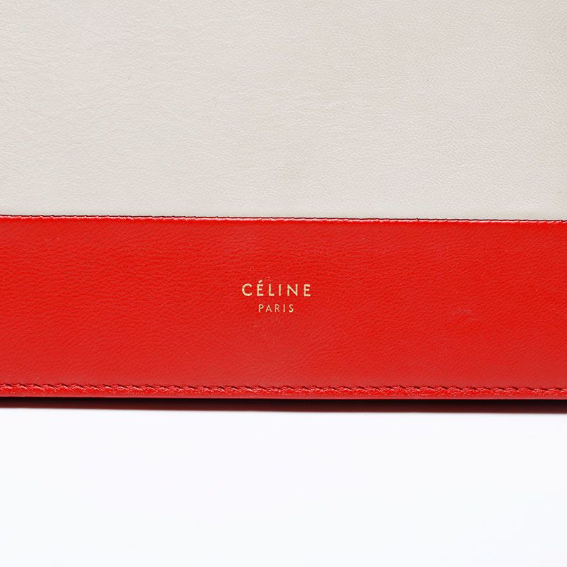 Celine Shoulder Bag Leather Frame Chain Red Beige