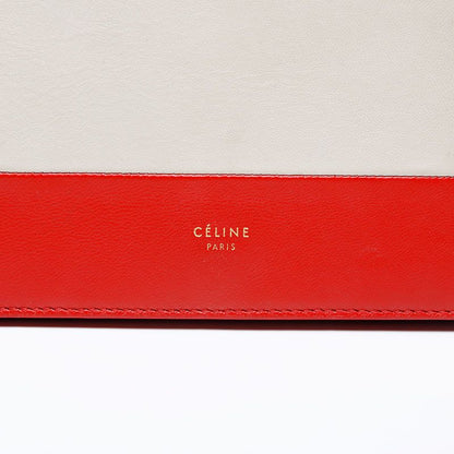 Celine Shoulder Bag Leather Frame Chain Red Beige
