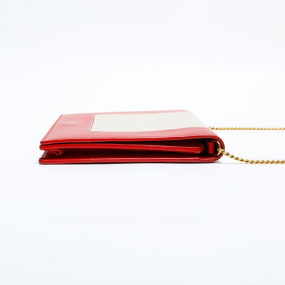 Celine Shoulder Bag Leather Frame Chain Red Beige