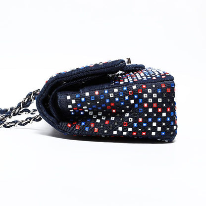 Chanel Shoulder Bag Crystal Flap Denim