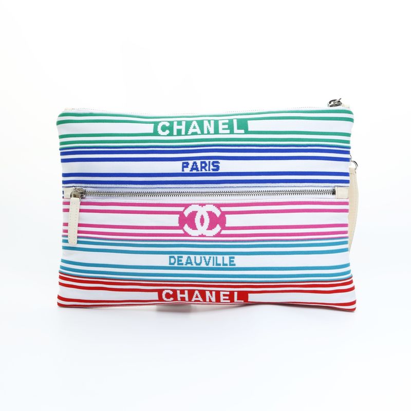 Chanel Clutch Cotton Canvas Multicolor CC Logo
