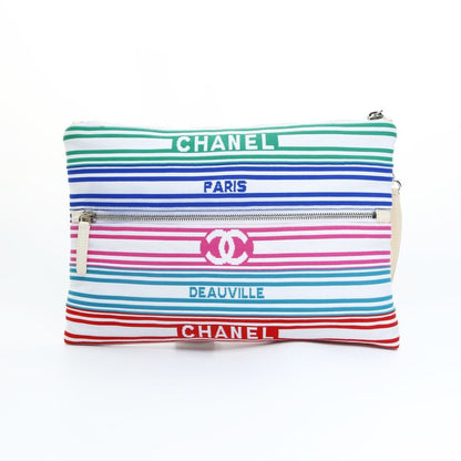 Chanel Clutch Cotton Canvas Multicolor CC Logo