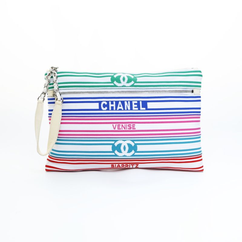 Chanel Clutch Cotton Canvas Multicolor CC Logo