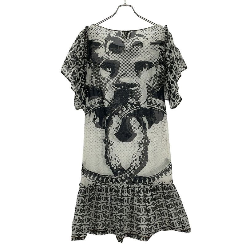 CHANEL Lion Coco Mark Chiffon Dress P37297v27082 Black X White 38