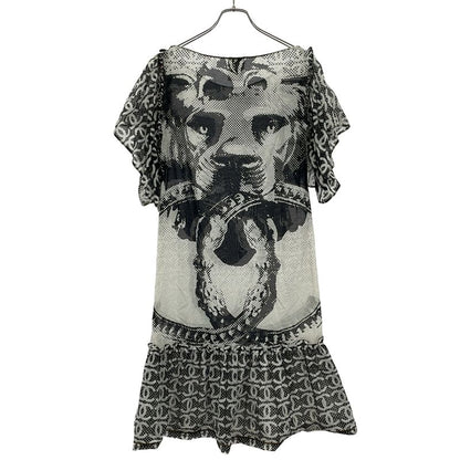 CHANEL Lion Coco Mark Chiffon Dress P37297v27082 Black X White 38