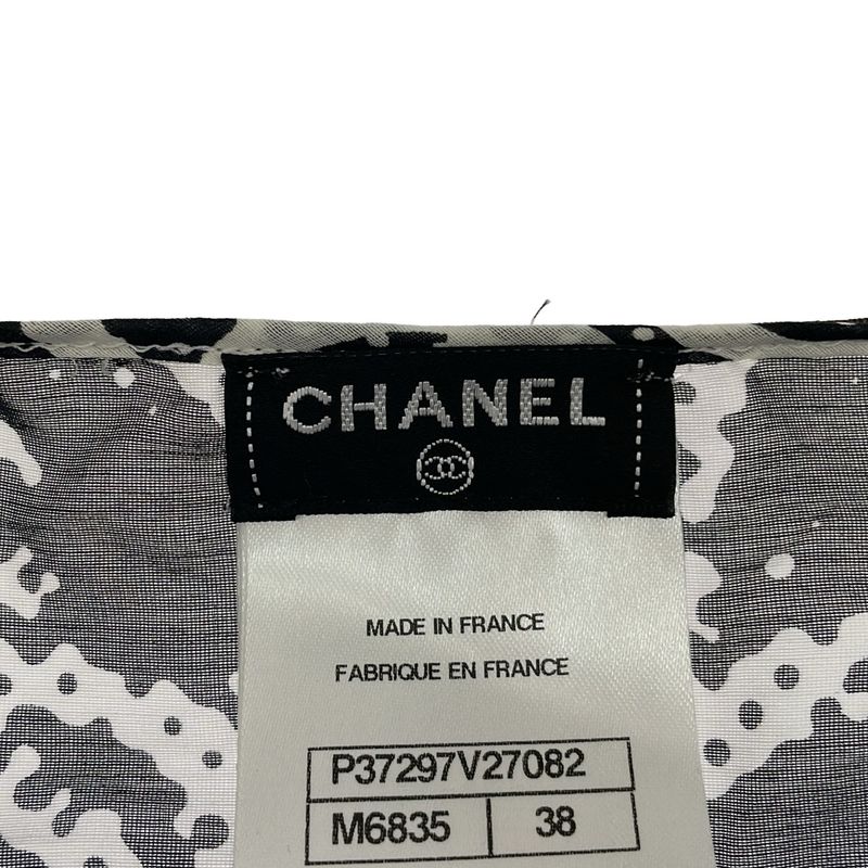 CHANEL Lion Coco Mark Chiffon Dress P37297v27082 Black X White 38