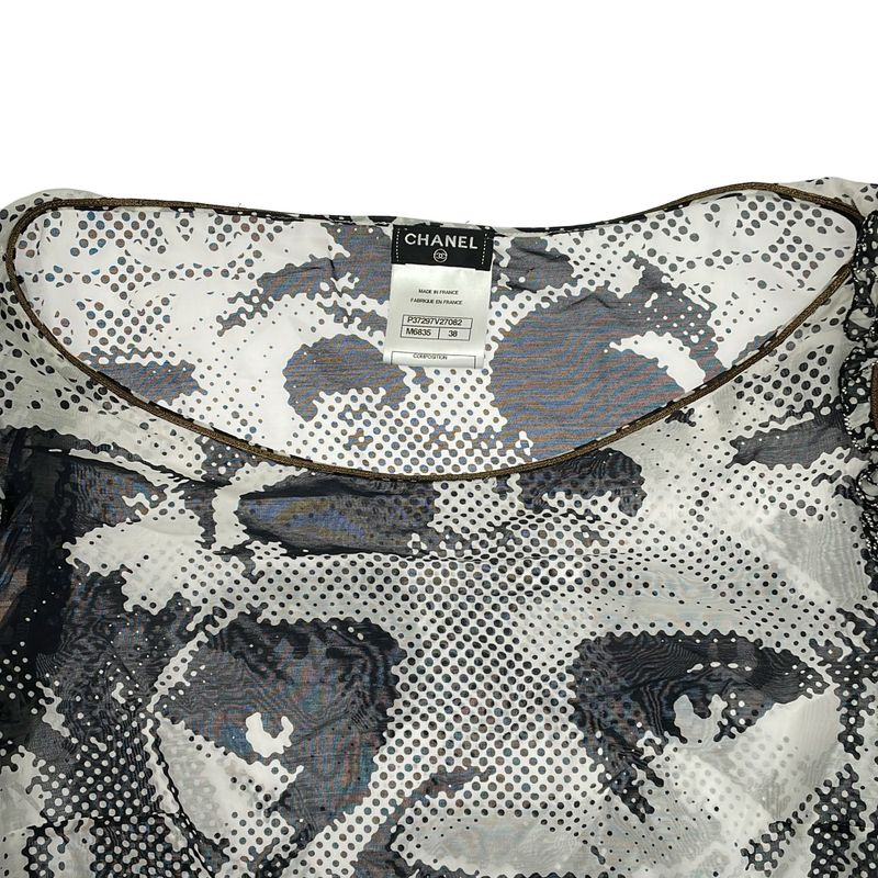 CHANEL Lion Coco Mark Chiffon Dress P37297v27082 Black X White 38