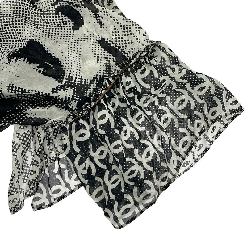 CHANEL Lion Coco Mark Chiffon Dress P37297v27082 Black X White 38