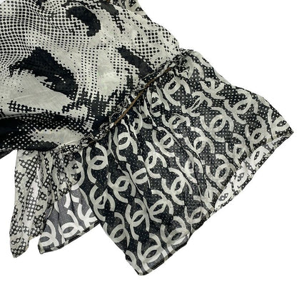 CHANEL Lion Coco Mark Chiffon Dress P37297v27082 Black X White 38