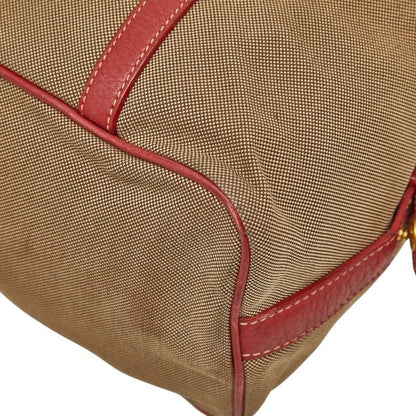 PRADA Logo Jacquard One Shoulder Bag Beige Red Canvas Leather Women's PRADA