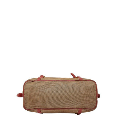 PRADA Logo Jacquard One Shoulder Bag Beige Red Canvas Leather Women's PRADA