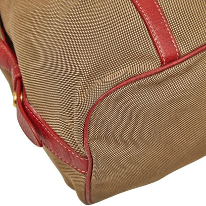 PRADA Logo Jacquard One Shoulder Bag Beige Red Canvas Leather Women's PRADA