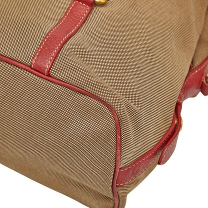 PRADA Logo Jacquard One Shoulder Bag Beige Red Canvas Leather Women's PRADA