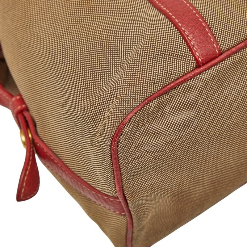 PRADA Logo Jacquard One Shoulder Bag Beige Red Canvas Leather Women's PRADA