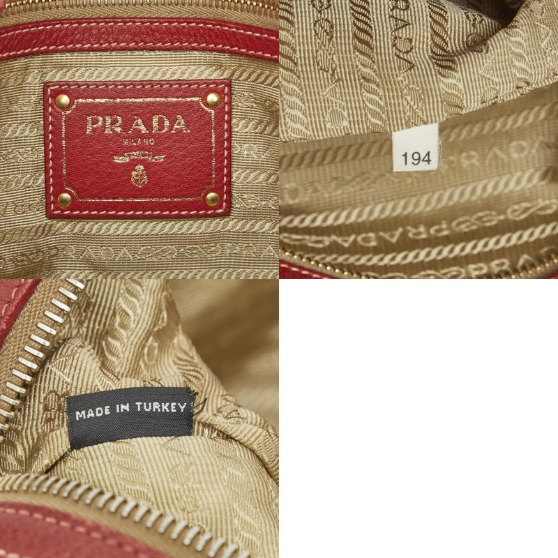 PRADA Logo Jacquard One Shoulder Bag Beige Red Canvas Leather Women's PRADA