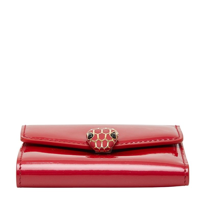 BVLGARI Serpenti Trifold Wallet Compact Wallet Pink Patent Leather Women's