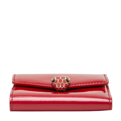 BVLGARI Serpenti Trifold Wallet Compact Wallet Pink Patent Leather Women's