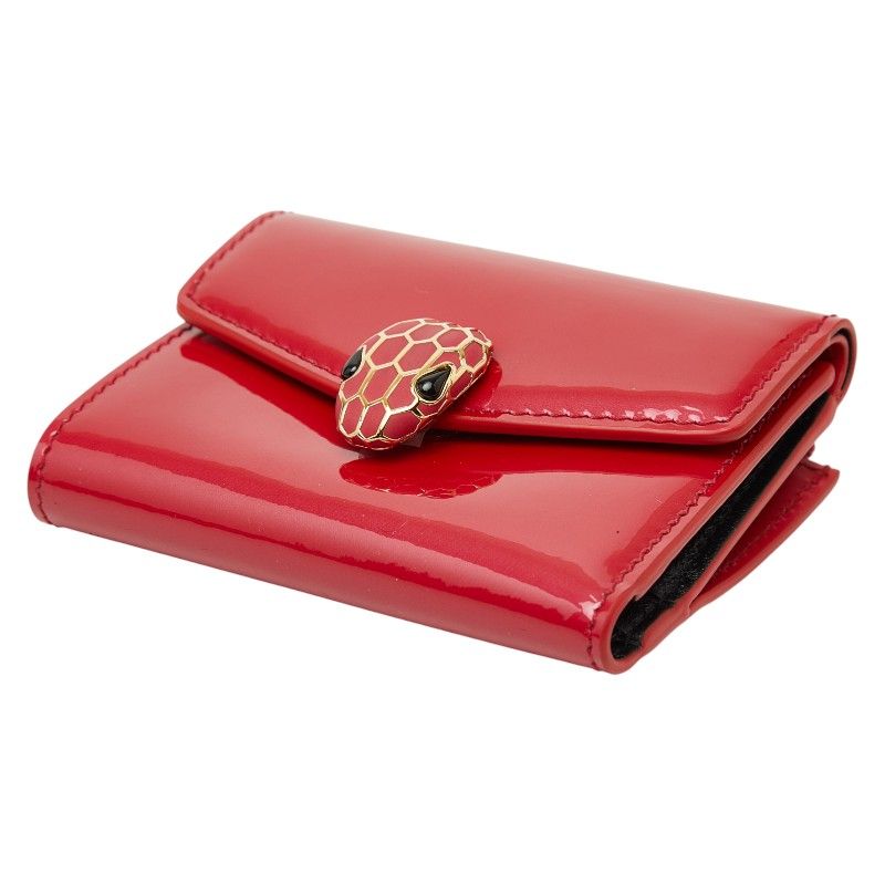 BVLGARI Serpenti Trifold Wallet Compact Wallet Pink Patent Leather Women's
