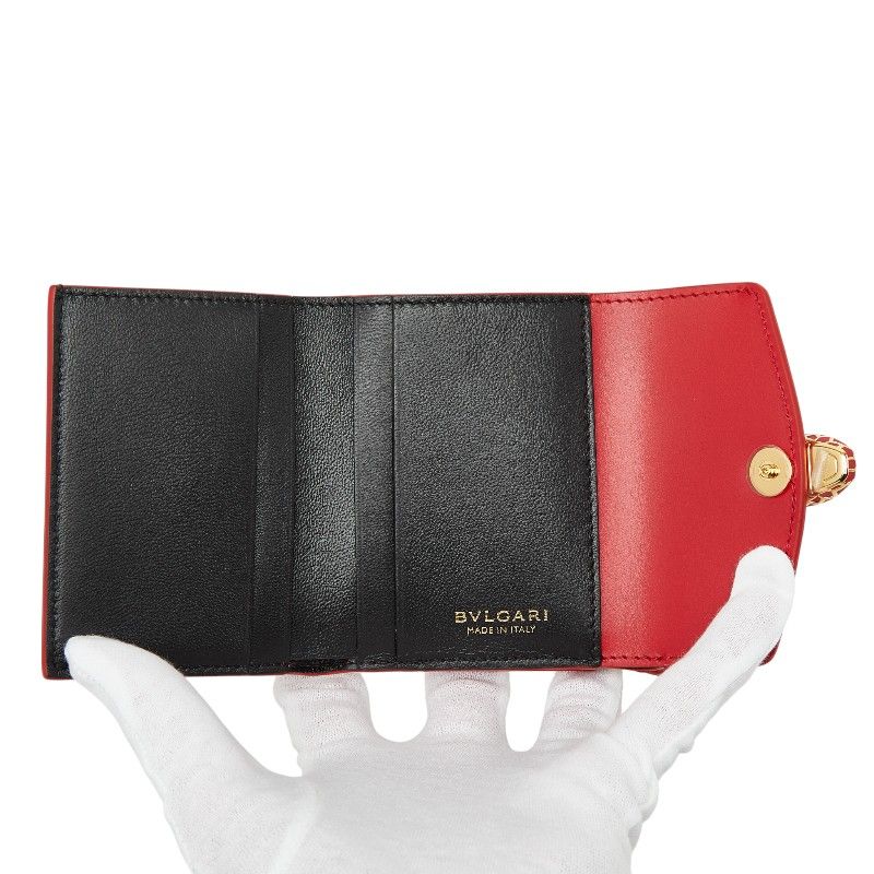BVLGARI Serpenti Trifold Wallet Compact Wallet Pink Patent Leather Women's