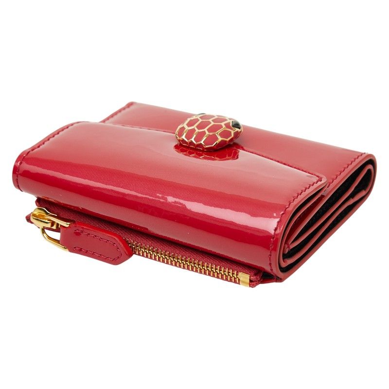 BVLGARI Serpenti Trifold Wallet Compact Wallet Pink Patent Leather Women's