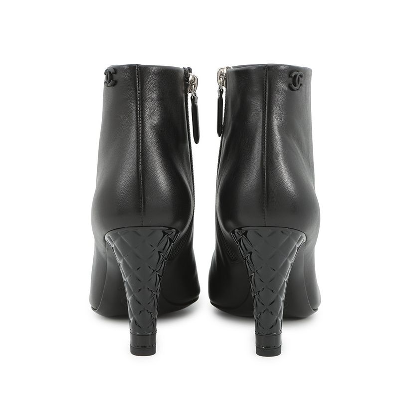 Chanel Short Boots CC Logo Patent Leather 37 1 2C