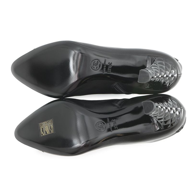 Chanel Short Boots CC Logo Patent Leather 37 1 2C