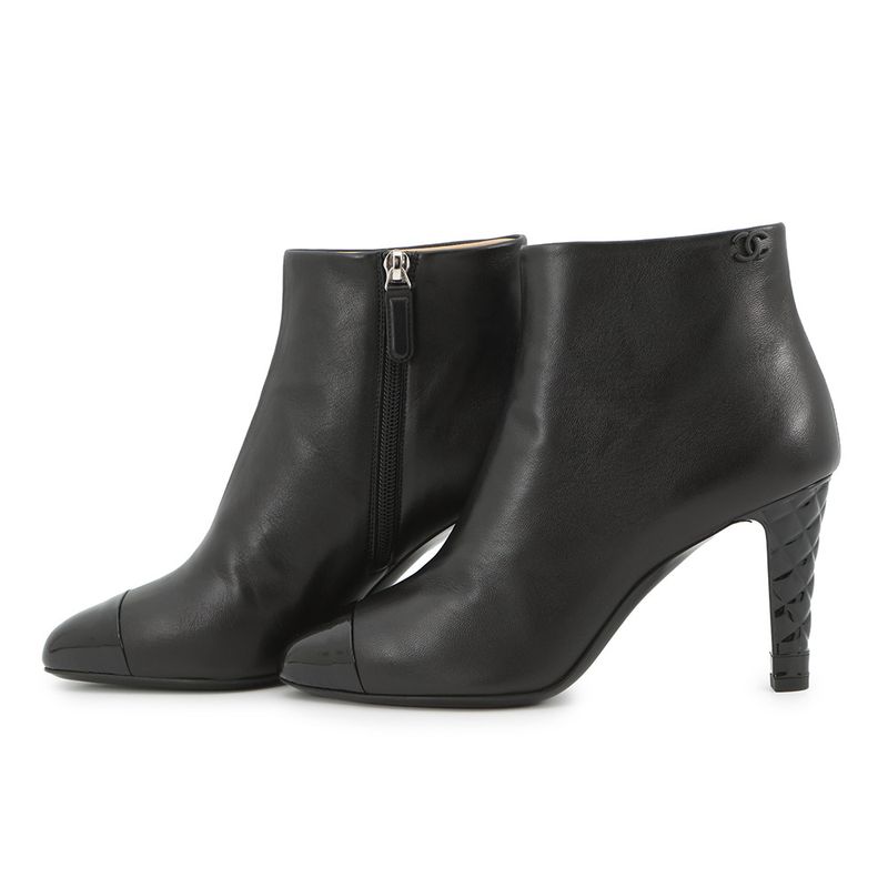Chanel Short Boots CC Logo Patent Leather 37 1 2C