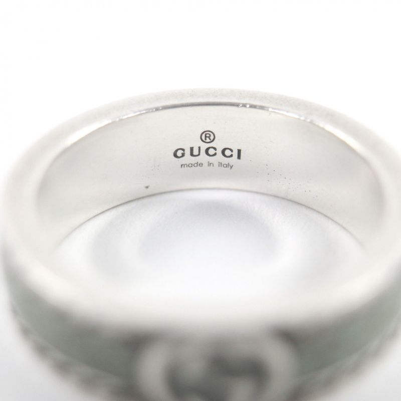 GUCCI 645573 Ag925 Enamel Interlocking G Ring -ring Silver- Green 18 Made In