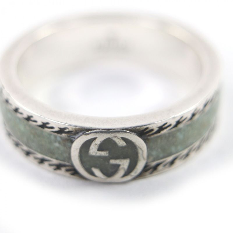 GUCCI 645573 Ag925 Enamel Interlocking G Ring -ring Silver- Green 18 Made In