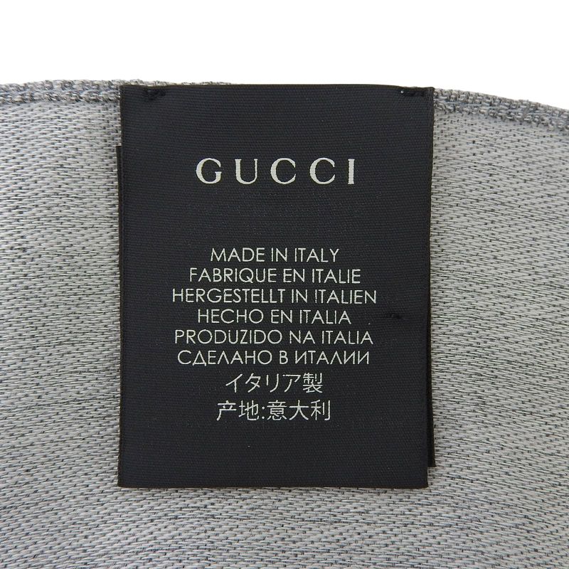 GUCCI Wool Silk Blend GG Pattern Fringe Shawl Gray 45 X 180cm Made